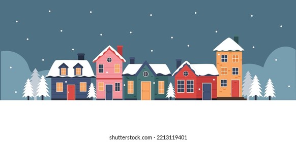 Winter town snowy neighborhood illustration