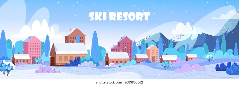 winter town snowy residential houses area ski resort concept cityscape background horizontal