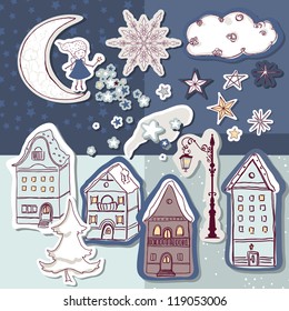 winter town theme, scrapbook set