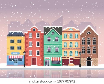 Winter town vector illustration - day version