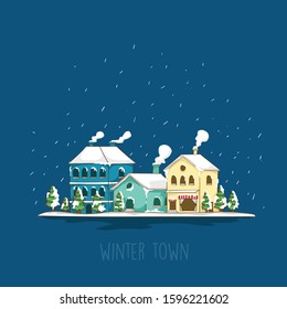 Winter town vector illustrator with hand drawn style