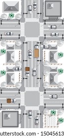 Winter town. View from above. Vector illustration.