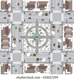 Winter town. View from above. Vector illustration.