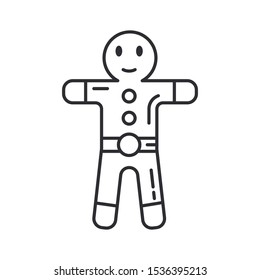 Winter traditional gingerbread smile figure line icon. Holiday Xmas winter trendy decoration background. Holidays event, carnival party element. Children happiness. Vector linear illustration vintage.