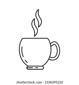 Winter traditional warm cocoa, tea, coffee, cappuccino, cafe line icon. Holiday Xmas winter trendy decoration background. Holidays family event. Warm mulled wine. Vector linear illustration vintage.