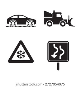 Símbolo de advertencia de tráfico de invierno que indica condiciones peligrosas de conducción helada