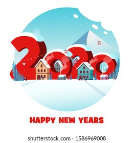 Winter travel 2020. Travel to World. Vacation. Road trip. Tourism. Journey. Travelling illustration. Happy New Year and Merry Christmas banners in flat style. Colorful. EPS 10