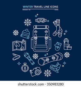 Winter Travel Icons Kit in vector