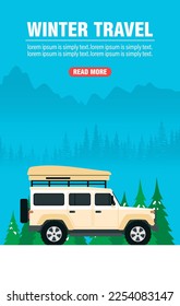 Winter travel. Winter web banner concept design flat. Vector illustration