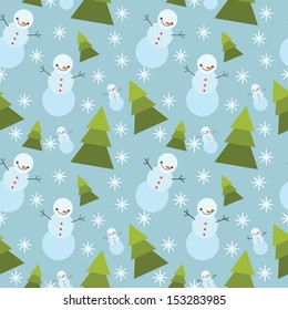 winter tree ans snowman seamless pattern. vector christmas background