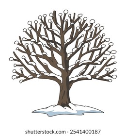 Árbol de invierno con ramas desnudas e ilustración de nieve	