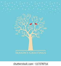 Árbol de invierno con la Ilustración vectorial de los pájaros