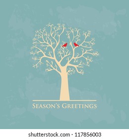 Winter tree with birds vector illustration