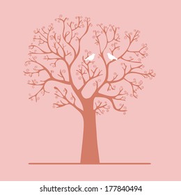 Winter tree with birds vector illustration 