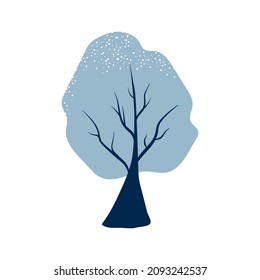 Árbol de invierno con follaje azul y textura de nieve blanca. Elemento natural forestal. Ilustración vectorial aislada en blanco.