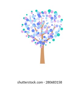 Winter tree with blue snizhinkami, figurative image