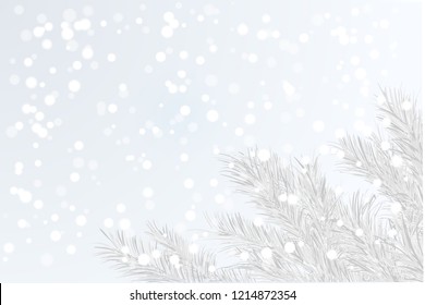 Winter tree branch xmas tree on a background of snowy frosty air as a seasonal card. Vector illustration