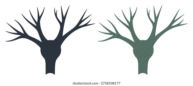Winter tree branches without leaves, wood plant element, outdoor nature sign, dead wood