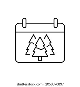 winter tree calendar line icon vector design, editable stroke line icon