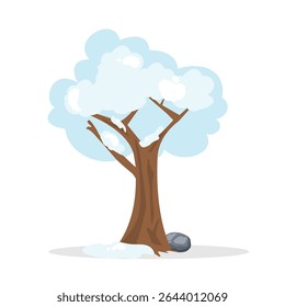 Winter tree cartoon. Snowy branches, forest element. Can be used for wallpaper, sticker, winter theme decoration 

