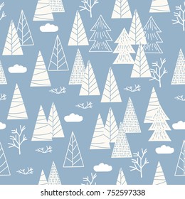 Winter tree for child book illustration style doodle set