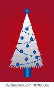 winter tree christmas with ball over red background. vector