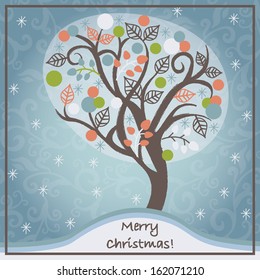 Winter tree. Christmas. Frosty pattern.