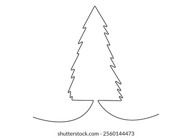 Winter tree Continuous one line drawing on on white background. Vector illustration