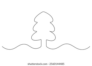 Winter tree Continuous one line drawing on on white background. Vector illustration
