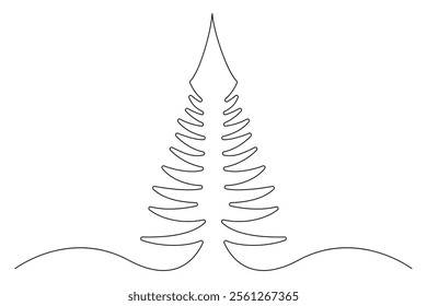 Winter tree Continuous one line drawing on on white background. Vector illustration