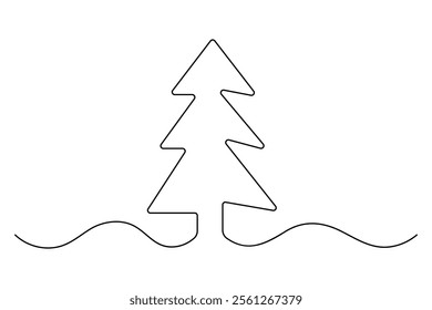 Winter tree Continuous one line drawing on on white background. Vector illustration