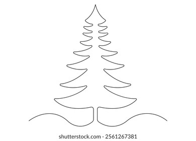 Winter tree Continuous one line drawing on on white background. Vector illustration