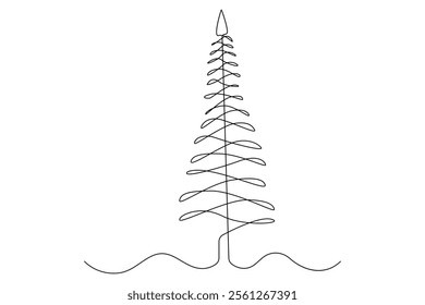 Winter tree Continuous one line drawing on on white background. Vector illustration