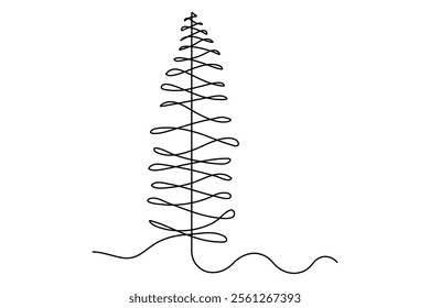 Winter tree Continuous one line drawing on on white background. Vector illustration