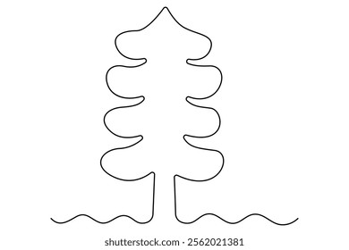 Winter tree Continuous one line drawing on white background. Vector illustration