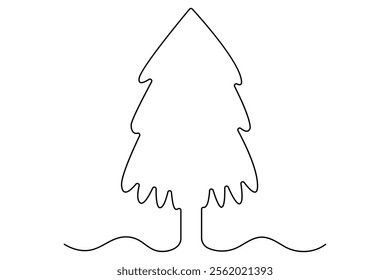 Winter tree Continuous one line drawing on white background. Vector illustration