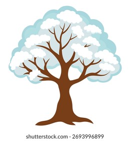Winter tree covered with snow. Tree with rounded shapes and soft outlines. Isolated vector illustration on white background