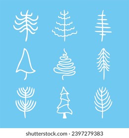 Winterbaumkunst-Design. Weißer Winterbaum auf blauem Hintergrund. Weihnachtsbaumvektor.