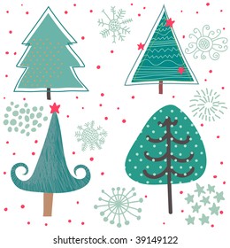 Winter tree. Cute cartoon set in vector