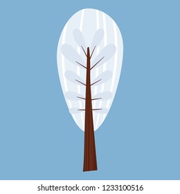 Winter tree decorate stylized, snow, naked. Vector, cartoon style, isolated