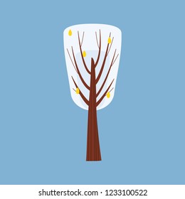 Winter tree decorate stylized, snow, naked. Vector, cartoon style, isolated
