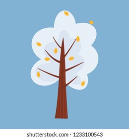 Winter tree decorate stylized, snow, naked. Vector, cartoon style, isolated
