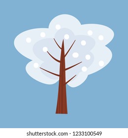 Winter tree decorate stylized, snow, naked. Vector, cartoon style, isolated