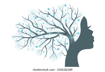 winter tree with female face, vector