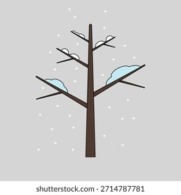 Winter Tree Icon with Bare Branches Snow Details and Minimal Flat Illustration Style