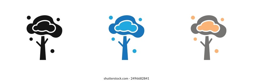 Winter tree icon outline collection or set in black and white