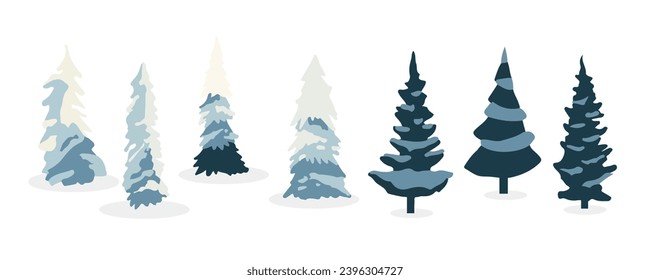 winter tree object set.Editable vector illustration for postcard