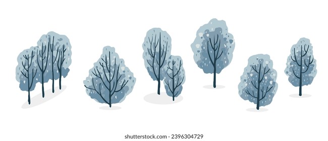 winter tree object set.Editable vector illustration for postcard