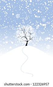 Winter tree on hill for your design
