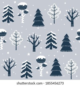 Winter tree seamless pattern good for winter festival, Holiday and celebration.